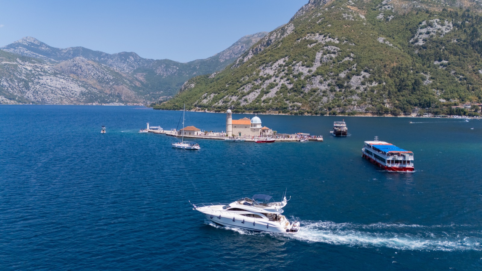M/Y Tara at sunset in the Bay of Kotor